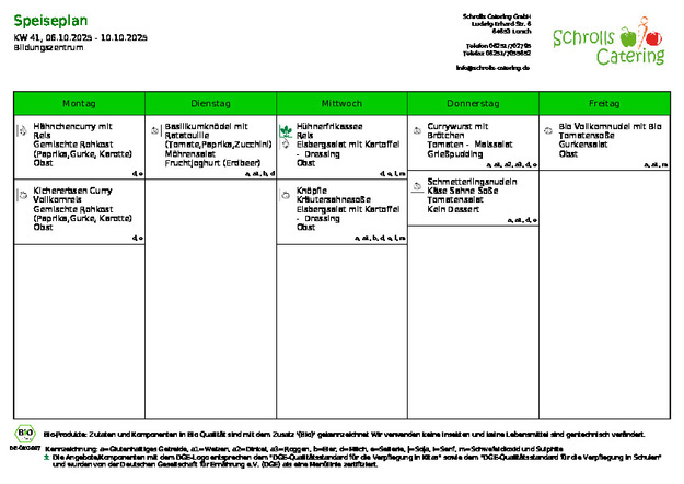 Speiseplan 06.-10.10.2025