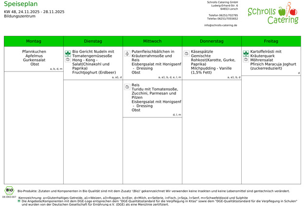 Speiseplan 24.-28.11.2025