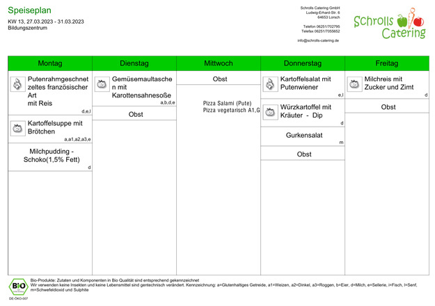 Speiseplan 27.-31.03.2023 