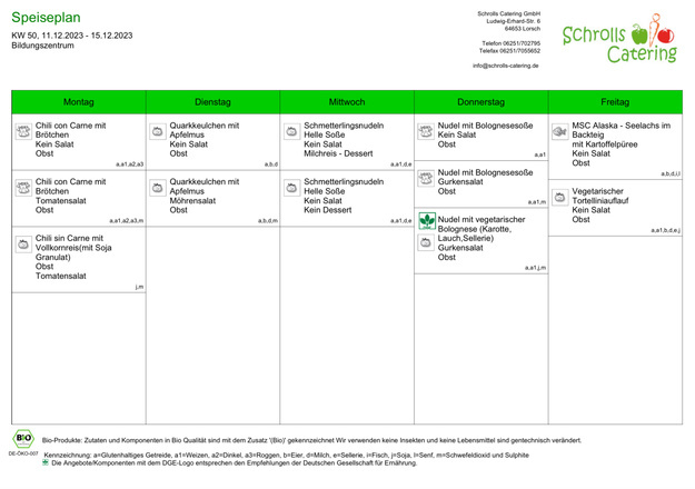 Speiseplan 11.-15.12.2023